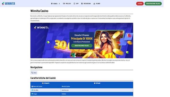 Winnita Casino - Recensione 2026 (Aggiornata)